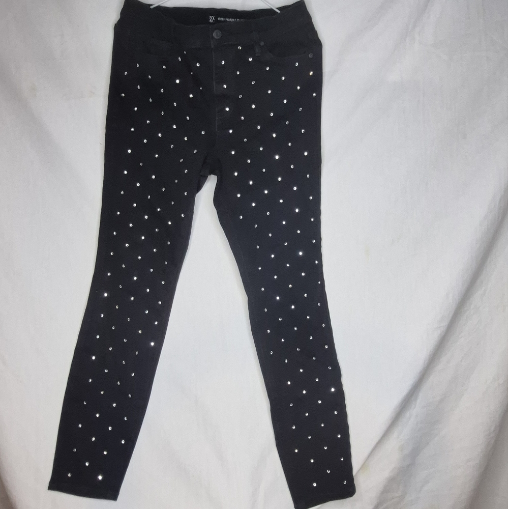 NY&C Black High-Waist Super Skinny Jeans with Silver Studs